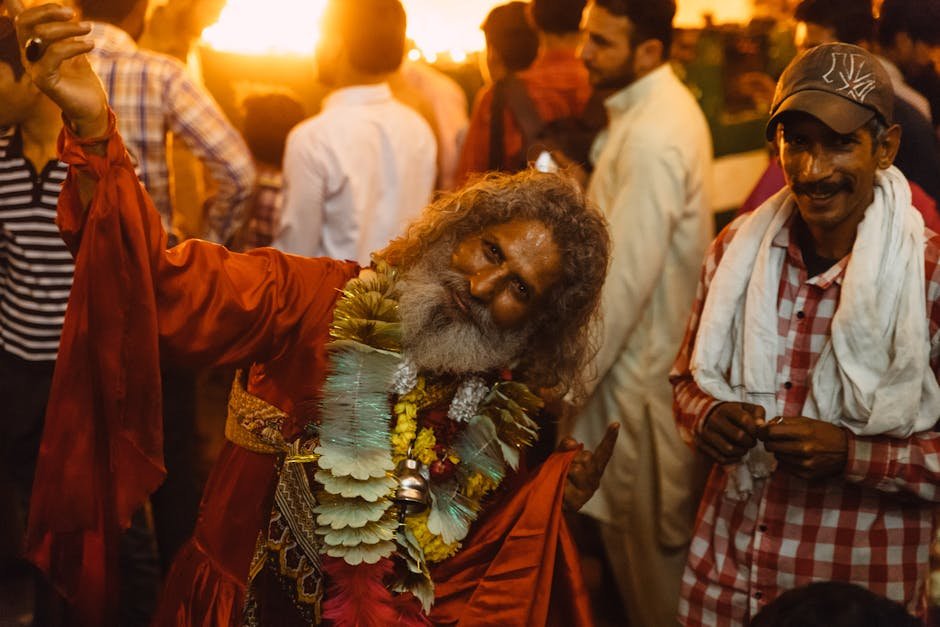Vibrant cultural festival scene with people in traditional attire, Lahore.