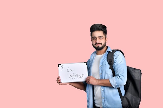 a person holding a sign