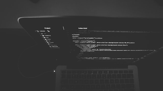 black and gray laptop displaying codes